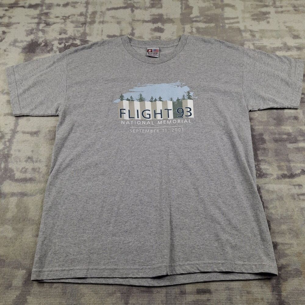 Vtg Bayside Flight 93 National Memorial T Shirt Mens Large Heather Grey 9 11 USA